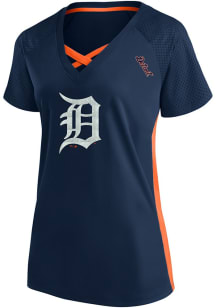 Detroit Tigers Womens Lace Up Fashion Baseball Jersey - Navy Blue