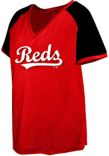 Cincinnati Reds Womens Black Contrast Short Sleeve T-Shirt