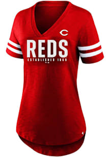 Cincinnati Reds Womens Red Rhinestone Short Sleeve T-Shirt