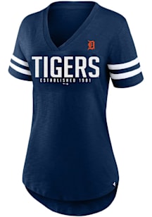 Detroit Tigers Womens Navy Blue Rhinestone Short Sleeve T-Shirt