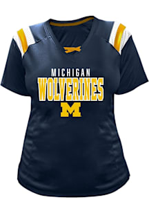 Michigan Wolverines Womens Navy Blue Lace Up Short Sleeve T-Shirt