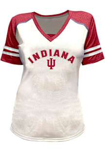 Indiana Hoosiers Womens White Glitter and Rhinestones Short Sleeve T-Shirt