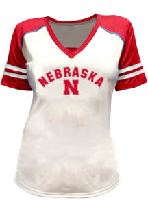 Nebraska Cornhuskers Glitter and Rhinestones Short Sleeve T-Shirt - White