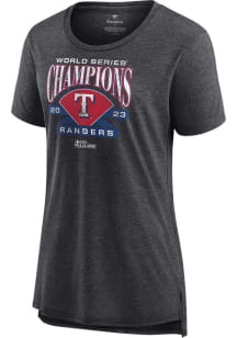 Texas Rangers Womens Charcoal 2023 WS Champions Shut Out Short Sleeve T-Shirt