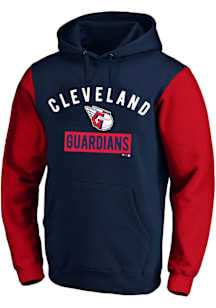 Cleveland Guardians Mens Navy Blue Contrast Sleeve Hood Big and Tall Hooded Sweatshirt