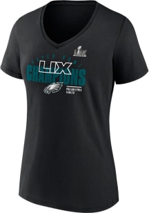 Philadelphia Eagles Womens Black 2024 Super Bowl Champs Iconic Victory Short Sleeve T-Shirt