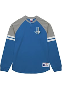 Detroit Lions Mens Blue Contrast Pieced Henley Big and Tall Long Sleeve T-Shirt