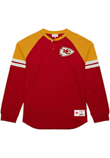 Kansas City Chiefs Mens Red Contrast Pieced Henley Big and Tall Long Sleeve T-Shirt
