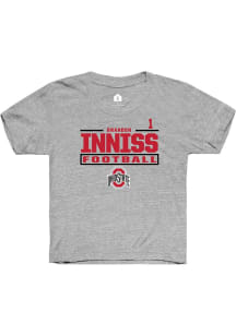 Brandon Inniss Youth Grey Ohio State Buckeyes NIL Stacked Box Short Sleeve Player T-Shirt