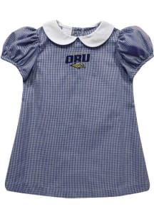 Vive La Fete Oral Roberts Golden Eagles Baby Girls Navy Blue Gingham Collar Short Sleeve Dress