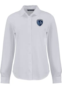 Cutter and Buck Sporting Kansas City Womens Advantage Soft Pique Long Sleeve White Dress Shirt