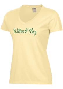 ComfortWash William &amp; Mary Tribe Womens Yellow Garment Dyed Short Sleeve T-Shirt