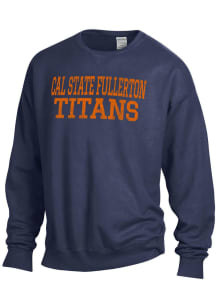 ComfortWash Cal State Fullerton Titans Mens Blue Garment Dyed Long Sleeve Crew Sweatshirt