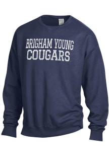 ComfortWash BYU Cougars Mens Blue Garment Dyed Long Sleeve Crew Sweatshirt