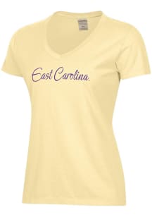 ComfortWash East Carolina Pirates Womens Yellow Garment Dyed Short Sleeve T-Shirt