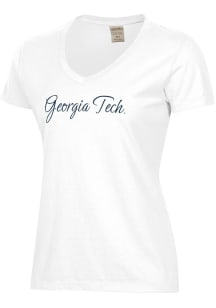 ComfortWash GA Tech Yellow Jackets Womens White Garment Dyed Short Sleeve T-Shirt