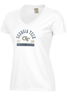 ComfortWash GA Tech Yellow Jackets Womens White Garment Dyed Short Sleeve T-Shirt