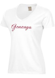 ComfortWash Gonzaga Bulldogs Womens White Garment Dyed Short Sleeve T-Shirt