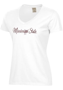 ComfortWash Mississippi State Bulldogs Womens White Garment Dyed Short Sleeve T-Shirt