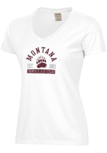 ComfortWash Montana Grizzlies Womens White Garment Dyed Short Sleeve T-Shirt