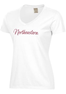 ComfortWash Northeastern Huskies Womens White Garment Dyed Script Short Sleeve T-Shirt