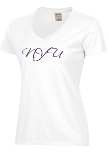 ComfortWash NYU Violets Womens White Garment Dyed Short Sleeve T-Shirt