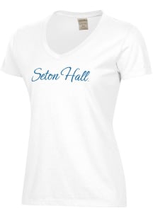 ComfortWash Seton Hall Pirates Womens White Garment Dyed Short Sleeve T-Shirt