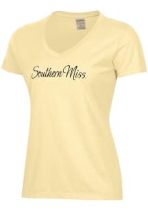 ComfortWash Southern Mississippi Golden Eagles Womens Yellow Garment Dyed Short Sleeve T-Shirt