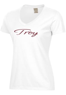 ComfortWash Troy Trojans Womens White Garment Dyed Short Sleeve T-Shirt