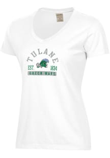 ComfortWash Tulane Green Wave Womens White Garment Dyed Short Sleeve T-Shirt