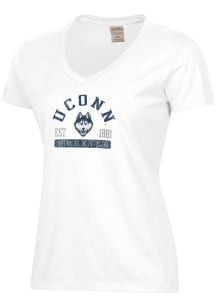 ComfortWash UConn Huskies Womens White Garment Dyed Short Sleeve T-Shirt