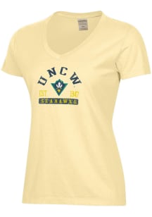 ComfortWash UNCW Seahawks Womens Yellow Garment Dyed Short Sleeve T-Shirt
