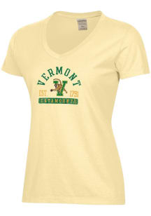 ComfortWash Vermont Catamounts Womens Yellow Garment Dyed Short Sleeve T-Shirt