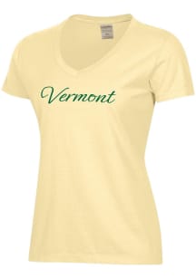 ComfortWash Vermont Catamounts Womens Yellow Garment Dyed Short Sleeve T-Shirt