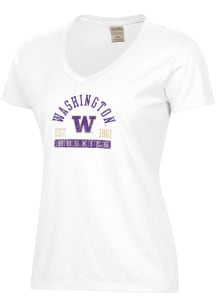 ComfortWash Washington Huskies Womens White Garment Dyed Short Sleeve T-Shirt