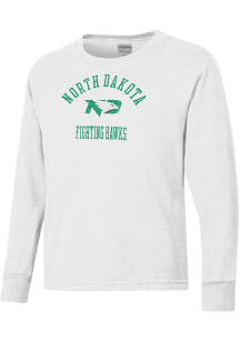 ComfortWash North Dakota Fighting Hawks Youth White Garment Dyed Long Sleeve T-Shirt