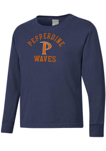ComfortWash Pepperdine Waves Youth Blue Garment Dyed Long Sleeve T-Shirt