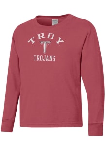 ComfortWash Troy Trojans Youth Red Garment Dyed Long Sleeve T-Shirt