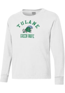 ComfortWash Tulane Green Wave Youth White Garment Dyed Long Sleeve T-Shirt