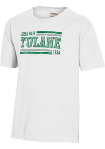ComfortWash Tulane Green Wave Youth White Garment Dyed Short Sleeve T-Shirt