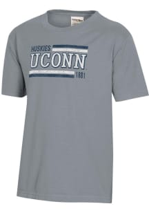ComfortWash UConn Huskies Youth Grey Garment Dyed Short Sleeve T-Shirt