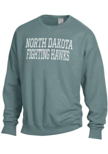 ComfortWash North Dakota Fighting Hawks Mens Green Garment Dyed Long Sleeve Crew Sweatshirt