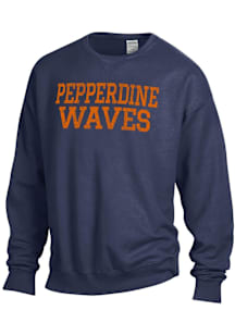 ComfortWash Pepperdine Waves Mens Navy Blue Garment Dyed Long Sleeve Crew Sweatshirt