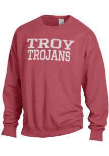 ComfortWash Troy Trojans Mens Red Garment Dyed Long Sleeve Crew Sweatshirt