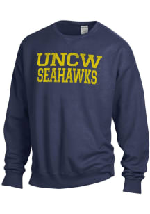 ComfortWash UNCW Seahawks Mens Blue Garment Dyed Long Sleeve Crew Sweatshirt