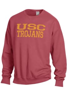 ComfortWash USC Trojans Mens Red Garment Dyed Long Sleeve Crew Sweatshirt