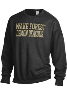 ComfortWash Wake Forest Demon Deacons Mens Black Garment Dyed Long Sleeve Crew Sweatshirt