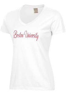 ComfortWash Boston Terriers Womens White Garment Dyed Short Sleeve T-Shirt