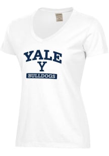 ComfortWash Yale Bulldogs Womens White Garment Dyed Short Sleeve T-Shirt