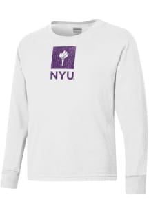 ComfortWash NYU Violets Youth White Garment Dyed Long Sleeve T-Shirt